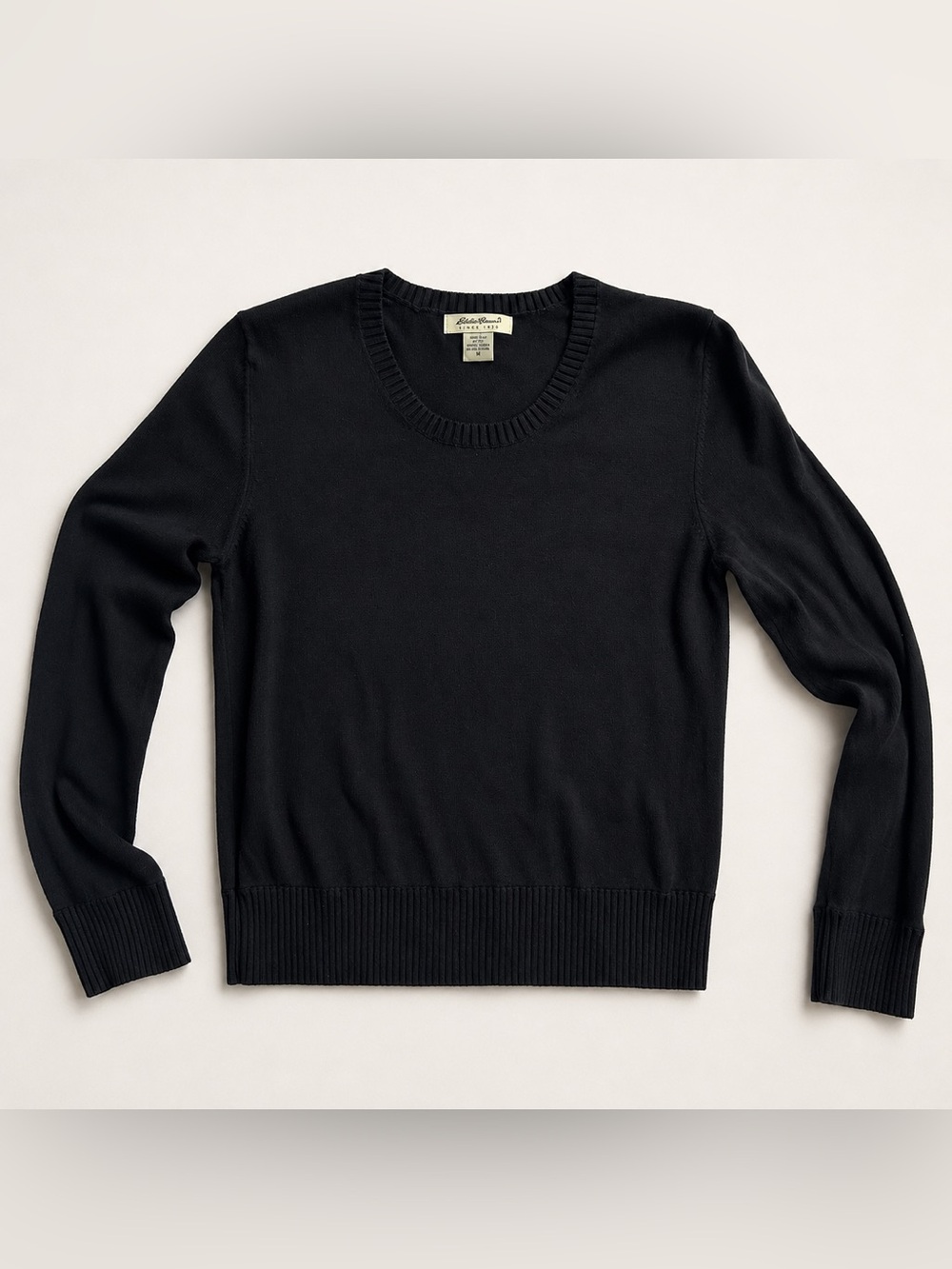 100% Cotton vintage 90s minimalist black knit crewneck sweater by Eddie Bauer